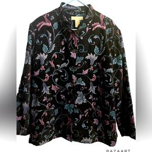 Woman’s plus size tapestry style jacket with purple aqua floral Appleseeds 26W